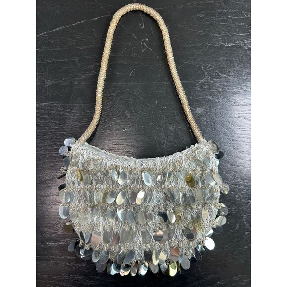 Vintage Sequin- Silver Metallic Mini Bag- fishscale Y2k- broke zipper- some wear - Picture 1 of 7